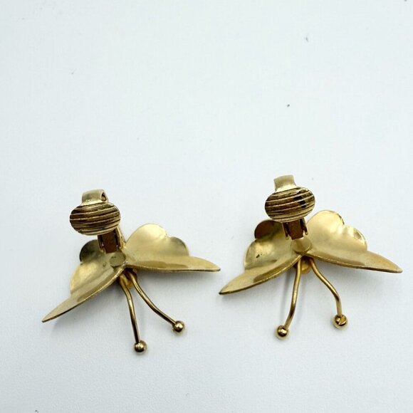 Vintage Gold Tone Butterflies Clip On Earrings - Picture 7 of 7